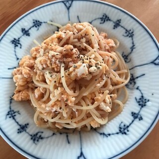 炒り卵と絹豆腐のケチャップパスタ